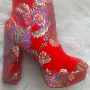 Asian Print Chunky Bootie